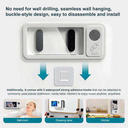 Waterproof Box Speaker, Bathroom Waterproof 360 ° Rotating Touch Screen, Bluetooth Speaker, Watch Movies, Listen to Music, Phone Holder Bluetooth Speaker Audio Shower TV Holder, Swimming Pool, Kitchen, Bathroom, Sink, Rechargeable Waterproof Speaker
