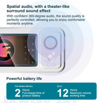 Waterproof Box Speaker, Bathroom Waterproof 360 ° Rotating Touch Screen, Bluetooth Speaker, Watch Movies, Listen to Music, Phone Holder Bluetooth Speaker Audio Shower TV Holder, Swimming Pool, Kitchen, Bathroom, Sink, Rechargeable Waterproof Speaker